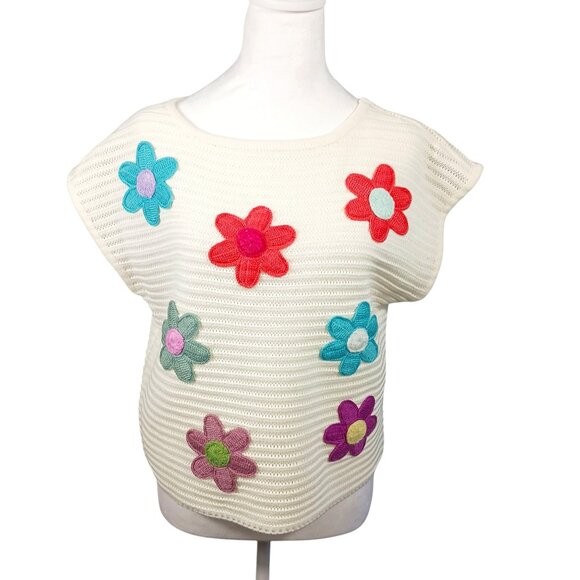 Sweet Generous, Knit/Crochet, 3-D Floral Applique Top, Colorful, Med., Whimsical - Picture 1 of 16